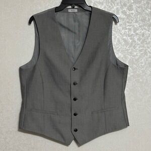 JF J.Ferrar Slim Fit Solid Gray Suit Vest 5 Button Waistcoat Lined Pockets Sz‎ L